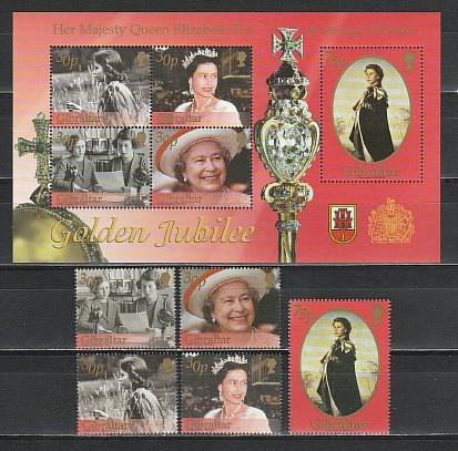 Гибралтар 2002, 50 лет ПравленияЕлизаветы II, 5 марок + блок